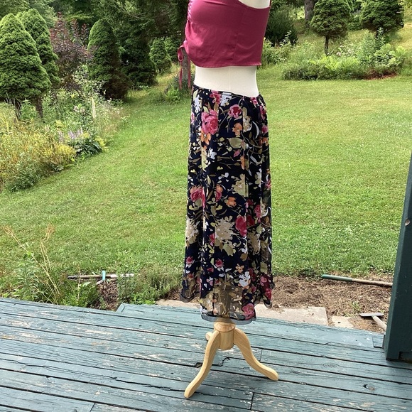 90s y2k Fairycore Gauze Lined Flowy Large Floral Print    Maxi/Midi Skirt Size 8 - Picture 6 of 10